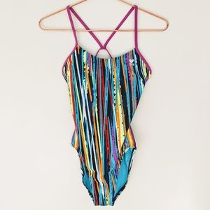 TYR Striped Cutout Swim One Piece Size 36 10/12
